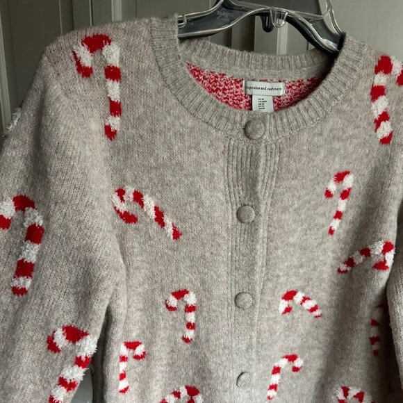 NWT Cupcakes and Cashmere Candy Cane Christmas  Cardigan Size Medium - Picture 2 of 4